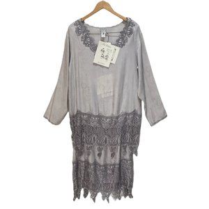 PAT DAHNKE Wisteria Silk Queen Isabel Top & Tea Length Skirt Taupe Large NWT